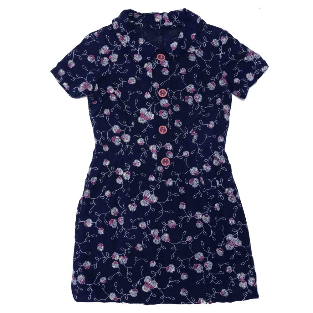 Vintage Buttoned Embroidered Fabric Mini Dress- 1960's Gorgeous Mod Style